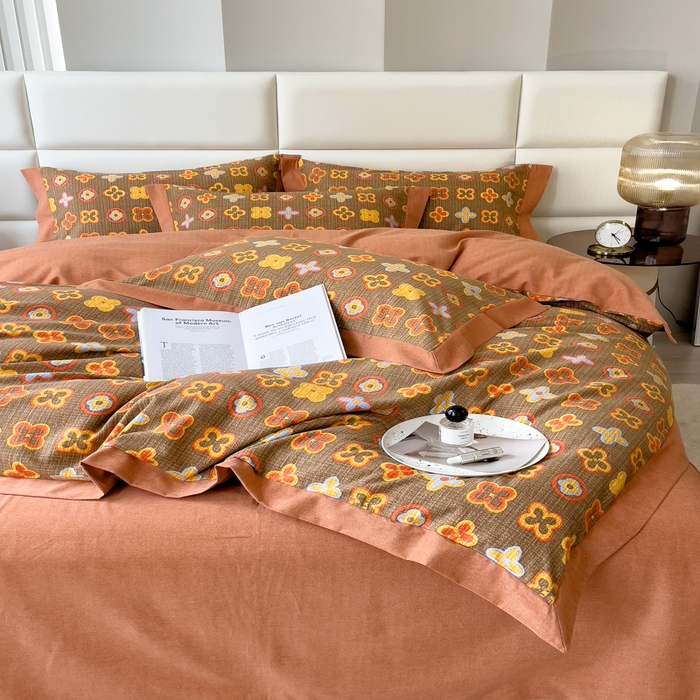 91家纺网 家纺一手货源 找家纺 印季家纺 2025新款生态全棉纯棉磨毛混纺欧式花边款四件套 路易登（咖）