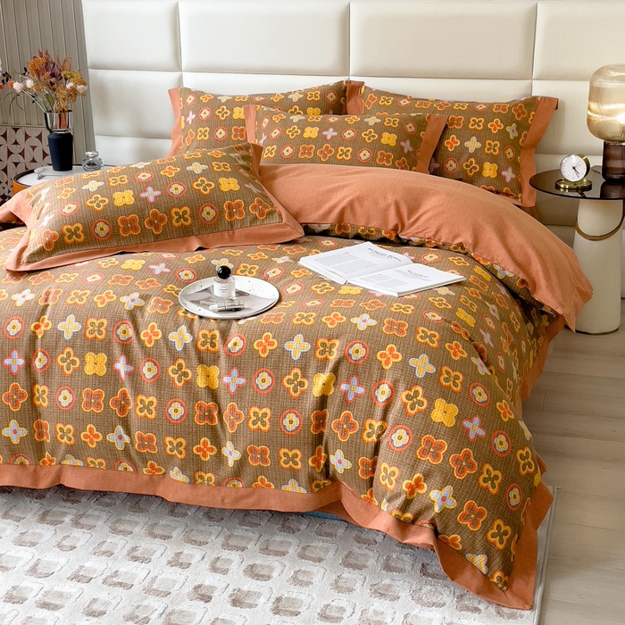 91家纺网 家纺一手货源 找家纺 印季家纺 2025新款生态全棉纯棉磨毛混纺欧式花边款四件套 路易登（咖）