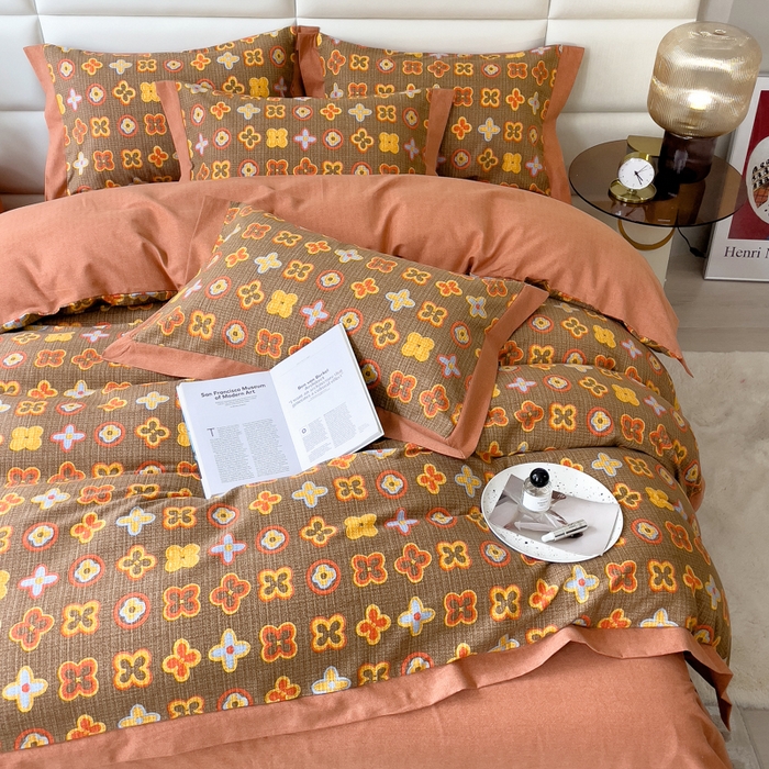 91家纺网 家纺一手货源 找家纺 印季家纺 2025新款生态全棉纯棉磨毛混纺欧式花边款四件套 路易登（咖）