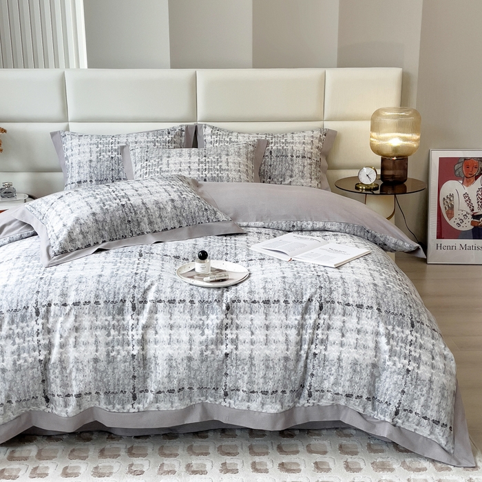 印季家纺 2025新款生态全棉纯棉磨毛混纺欧式花边款四件套 茂纤（灰）