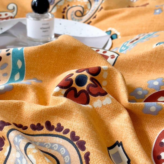 91家纺网 家纺一手货源 找家纺 印季家纺 2025新款生态全棉纯棉磨毛混纺欧式花边款四件套 沐光（桔）