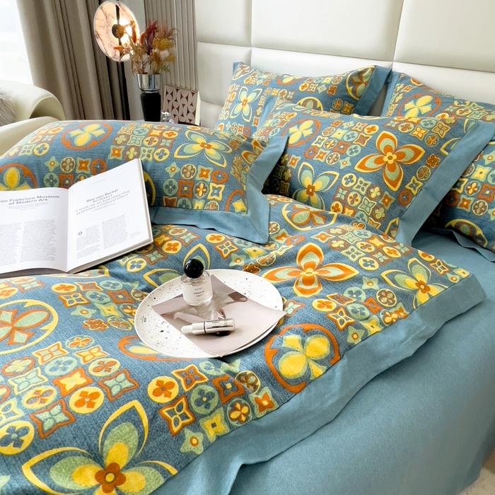 91家纺网 家纺一手货源 找家纺 印季家纺 2025新款生态全棉纯棉磨毛混纺欧式花边款四件套 威登