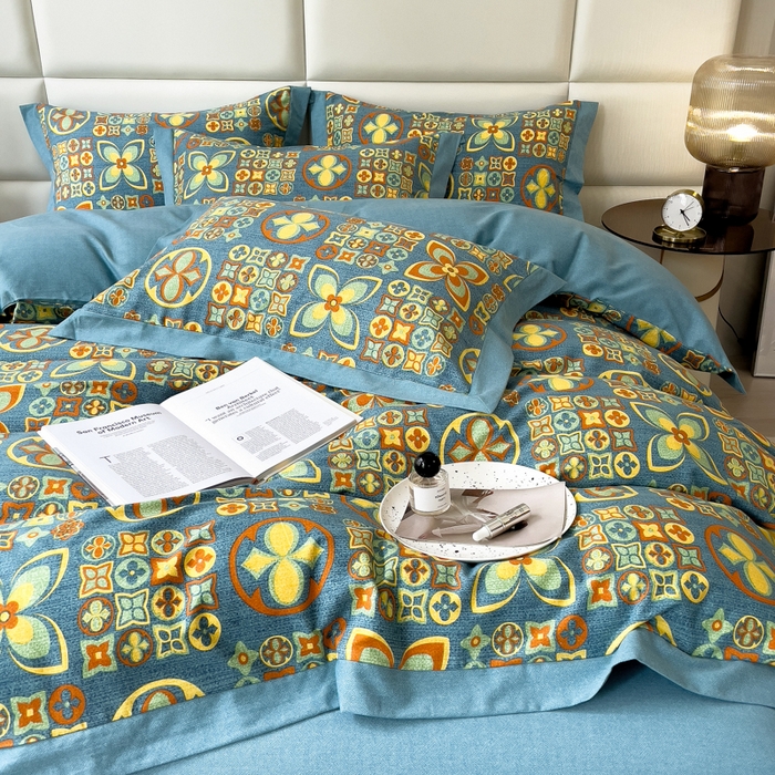 91家纺网 家纺一手货源 找家纺 印季家纺 2025新款生态全棉纯棉磨毛混纺欧式花边款四件套 威登