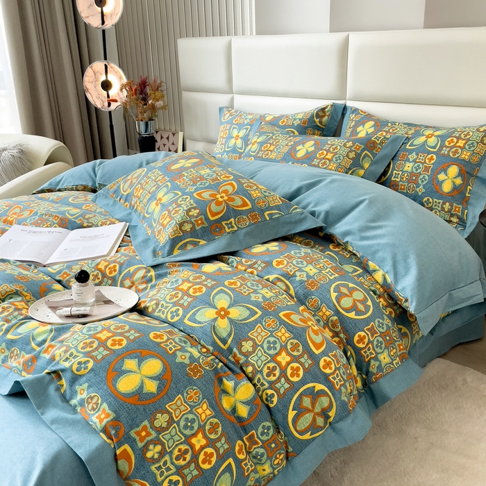 91家纺网 家纺一手货源 找家纺 印季家纺 2025新款生态全棉纯棉磨毛混纺欧式花边款四件套 威登