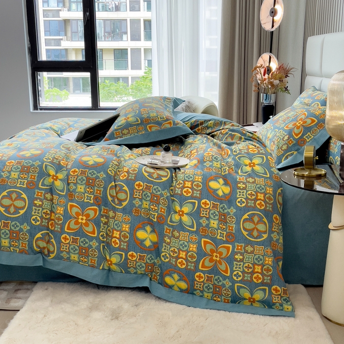 91家纺网 家纺一手货源 找家纺 印季家纺 2025新款生态全棉纯棉磨毛混纺欧式花边款四件套 威登