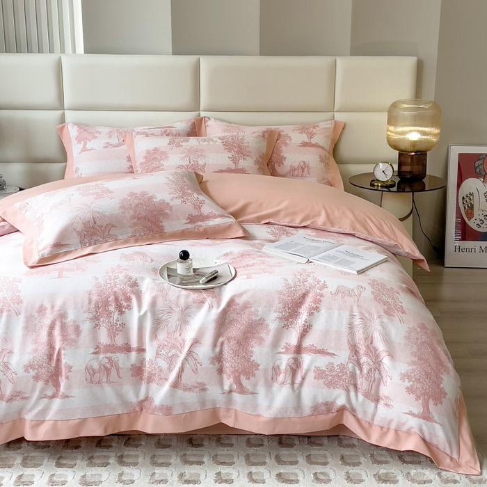 印季家纺 2025新款生态全棉纯棉磨毛混纺欧式花边款四件套 椰象（粉）
