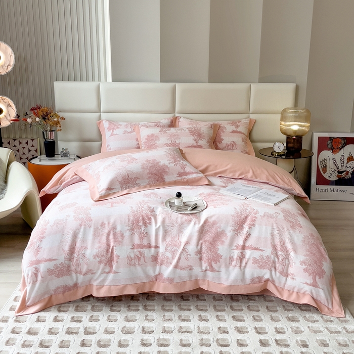 91家纺网 家纺一手货源 找家纺 印季家纺 2025新款生态全棉纯棉磨毛混纺欧式花边款四件套 椰象（粉）