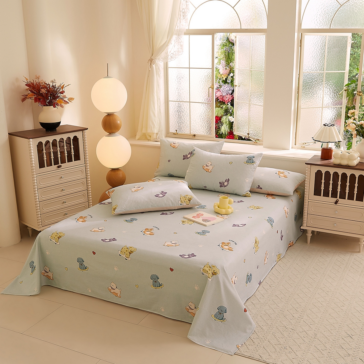 91家纺网 家纺一手货源 找家纺 DoDo 兜兜 2026新款全棉纯棉磨毛印花单床单 床单单件 A版俏皮狗