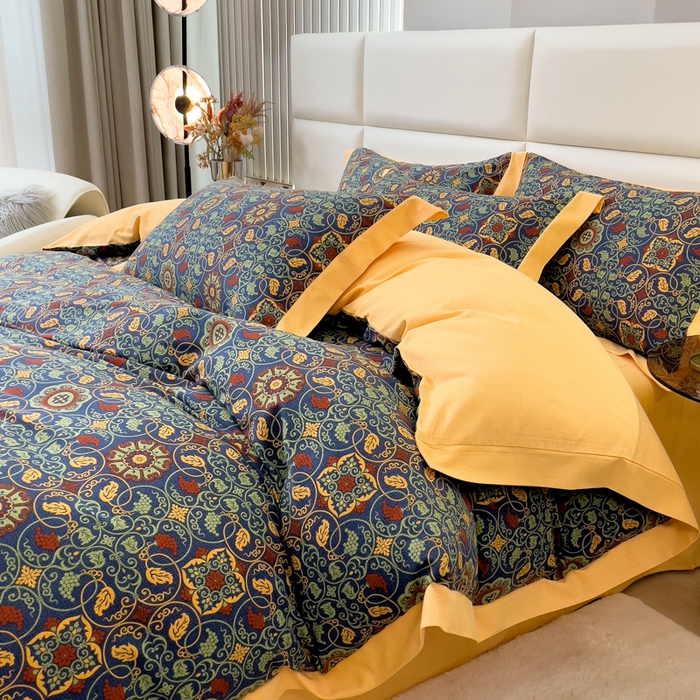 91家纺网 家纺一手货源 找家纺 印季家纺 2025新款生态全棉纯棉磨毛混纺欧式花边款四件套 永恒