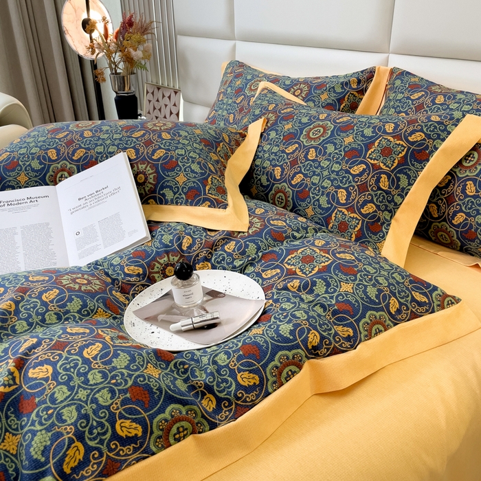 91家纺网 家纺一手货源 找家纺 印季家纺 2025新款生态全棉纯棉磨毛混纺欧式花边款四件套 永恒