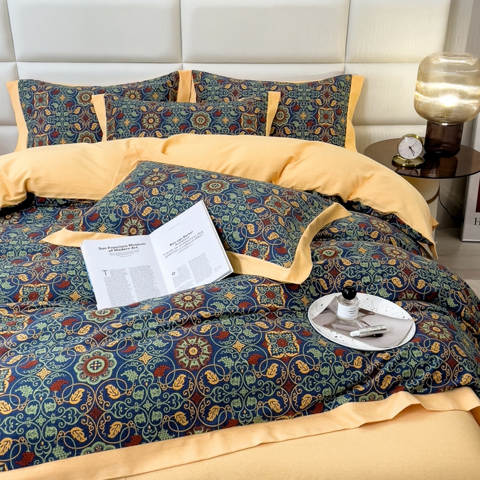 91家纺网 家纺一手货源 找家纺 印季家纺 2025新款生态全棉纯棉磨毛混纺欧式花边款四件套 永恒