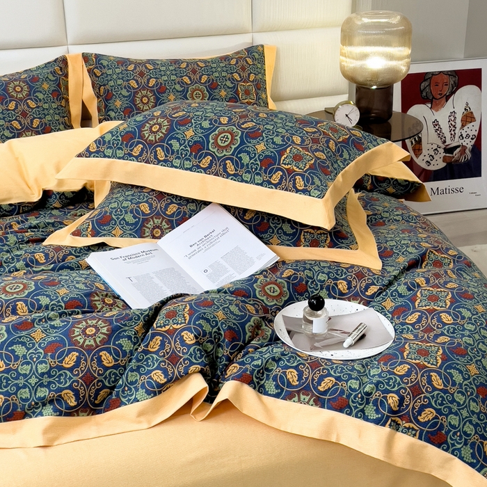 91家纺网 家纺一手货源 找家纺 印季家纺 2025新款生态全棉纯棉磨毛混纺欧式花边款四件套 永恒