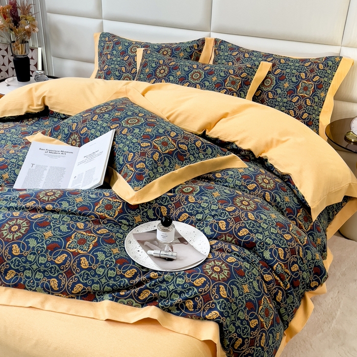 91家纺网 家纺一手货源 找家纺 印季家纺 2025新款生态全棉纯棉磨毛混纺欧式花边款四件套 永恒