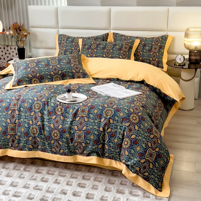 91家纺网 家纺一手货源 找家纺 印季家纺 2025新款生态全棉纯棉磨毛混纺欧式花边款四件套 永恒