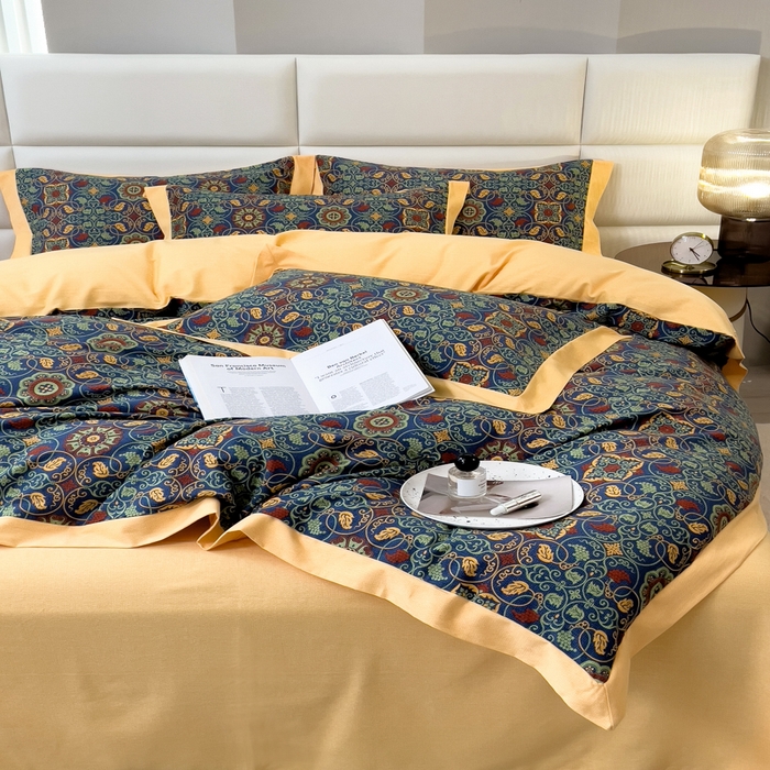 91家纺网 家纺一手货源 找家纺 印季家纺 2025新款生态全棉纯棉磨毛混纺欧式花边款四件套 永恒