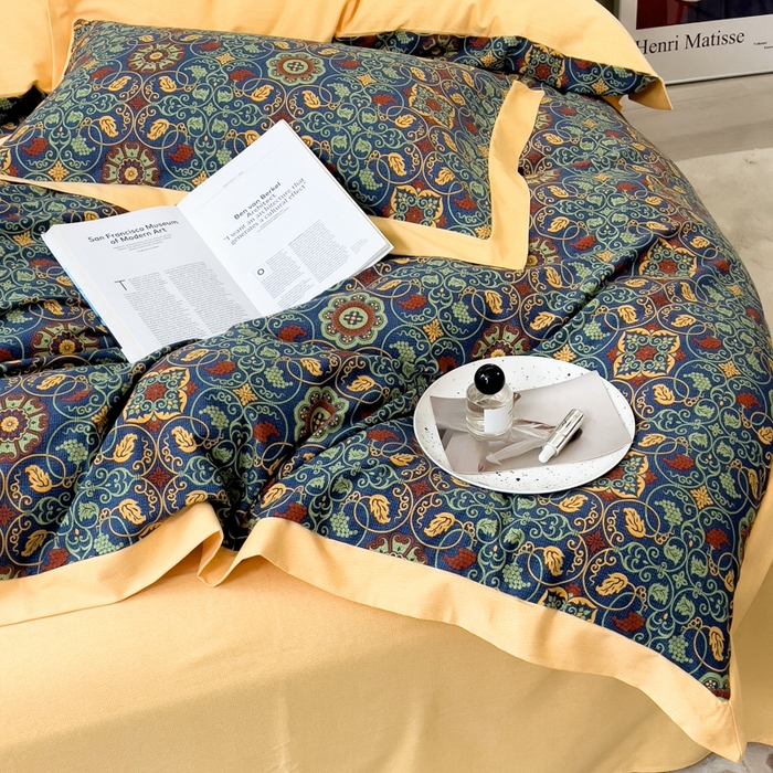 91家纺网 家纺一手货源 找家纺 印季家纺 2025新款生态全棉纯棉磨毛混纺欧式花边款四件套 永恒