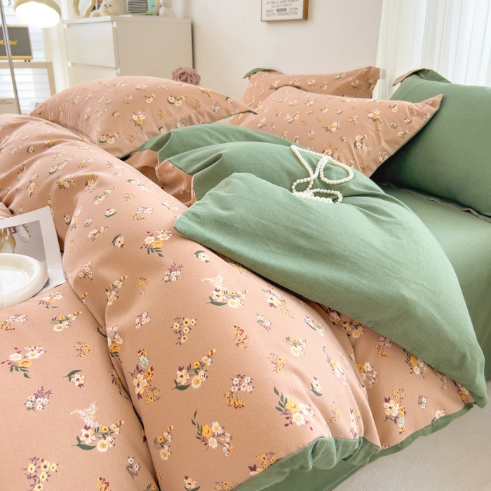 91家纺网 家纺一手货源 找家纺 印季家纺 2025新款全棉纯棉加厚小清新碎花混纺磨毛四件套 小妇人-米