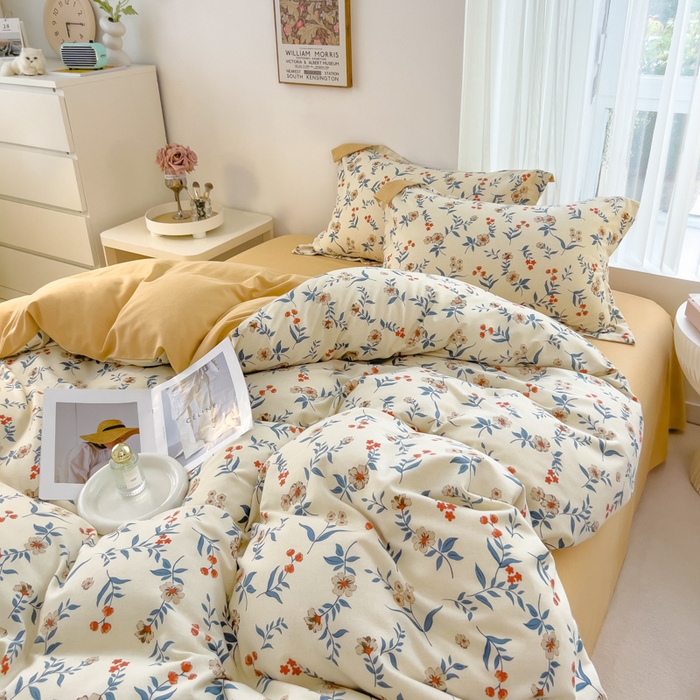 91家纺网 家纺一手货源 找家纺 印季家纺 2025新款全棉纯棉加厚小清新碎花混纺磨毛四件套 诺曼