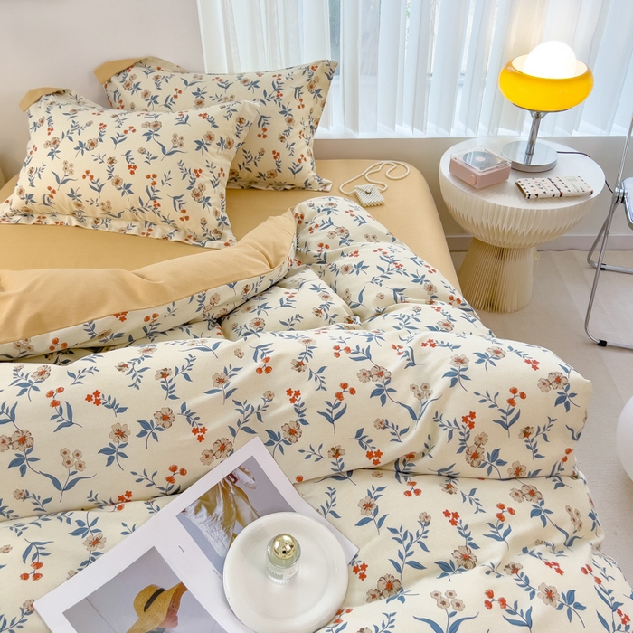 91家纺网 家纺一手货源 找家纺 印季家纺 2025新款全棉纯棉加厚小清新碎花混纺磨毛四件套 诺曼