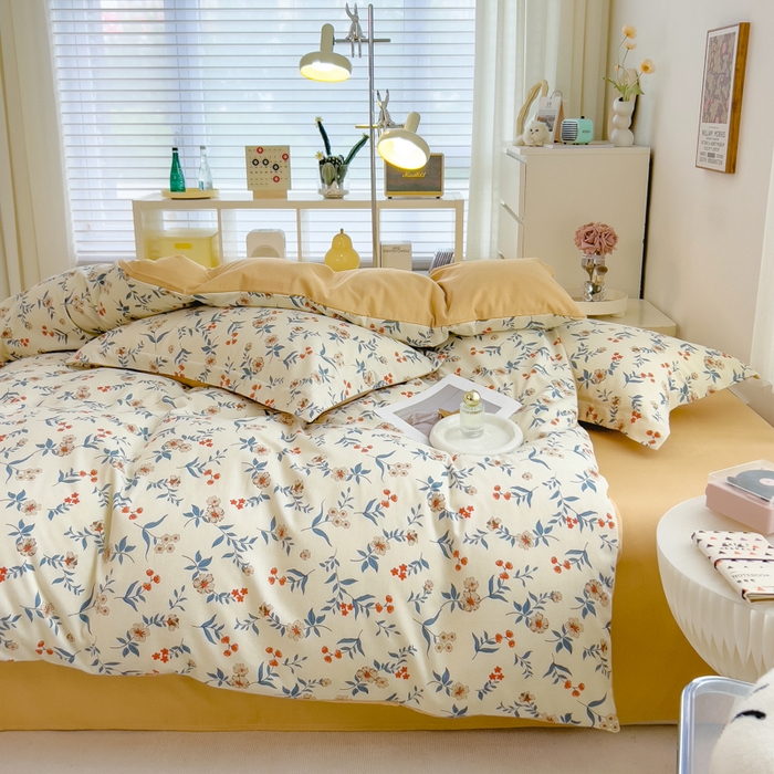 91家纺网 家纺一手货源 找家纺 印季家纺 2025新款全棉纯棉加厚小清新碎花混纺磨毛四件套 诺曼