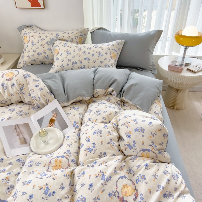 91家纺网 家纺一手货源 找家纺 印季家纺 2025新款全棉纯棉加厚小清新碎花混纺磨毛四件套 尤克里