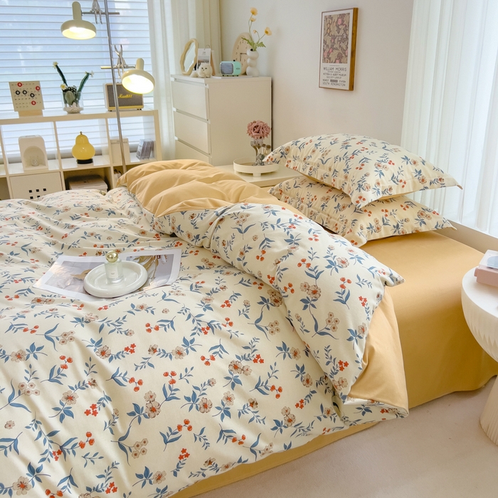 91家纺网 家纺一手货源 找家纺 印季家纺 2025新款全棉纯棉加厚小清新碎花混纺磨毛四件套 诺曼