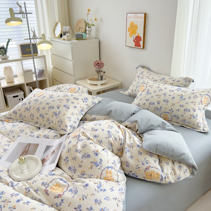 91家纺网 家纺一手货源 找家纺 印季家纺 2025新款全棉纯棉加厚小清新碎花混纺磨毛四件套 尤克里