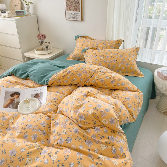 91家纺网 家纺一手货源 找家纺 印季家纺 2025新款全棉纯棉加厚小清新碎花混纺磨毛四件套 卢尔马兰