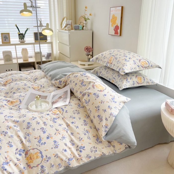 91家纺网 家纺一手货源 找家纺 印季家纺 2025新款全棉纯棉加厚小清新碎花混纺磨毛四件套 尤克里