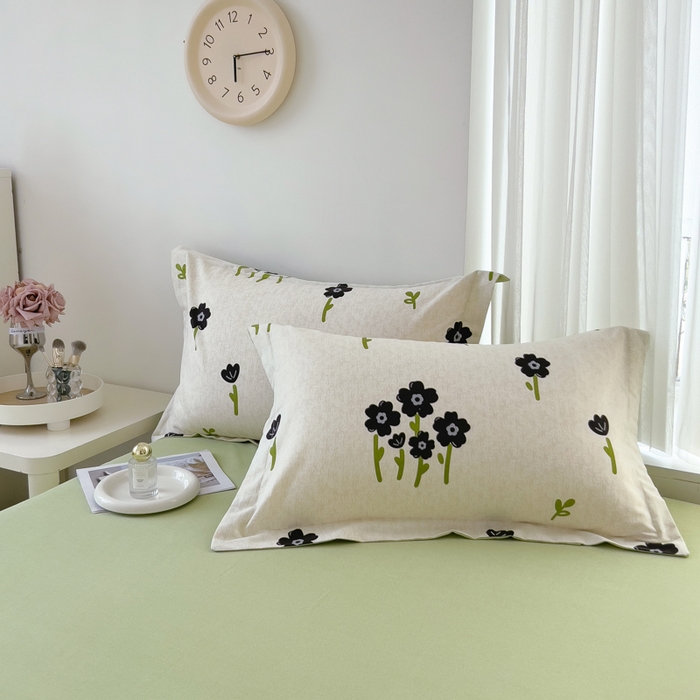 91家纺网 家纺一手货源 找家纺 印季家纺 2025新款全棉纯棉加厚小清新碎花混纺磨毛四件套 墨玉