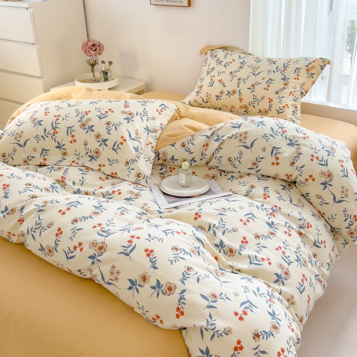 91家纺网 家纺一手货源 找家纺 印季家纺 2025新款全棉纯棉加厚小清新碎花混纺磨毛四件套 诺曼