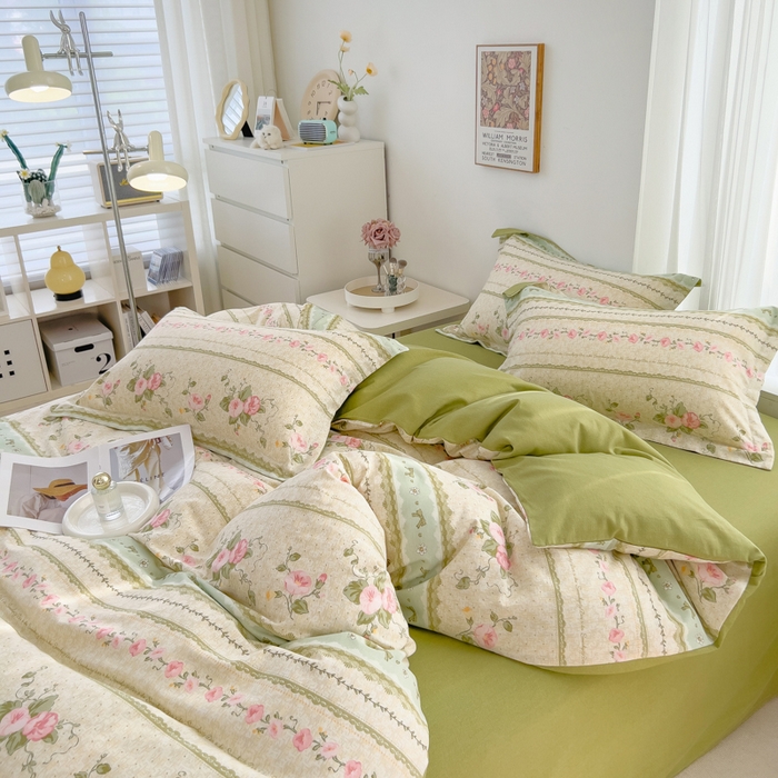 91家纺网 家纺一手货源 找家纺 印季家纺 2025新款全棉纯棉加厚小清新碎花混纺磨毛四件套 花知晓