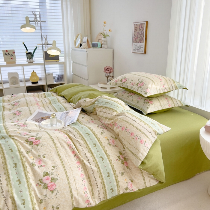 91家纺网 家纺一手货源 找家纺 印季家纺 2025新款全棉纯棉加厚小清新碎花混纺磨毛四件套 花知晓