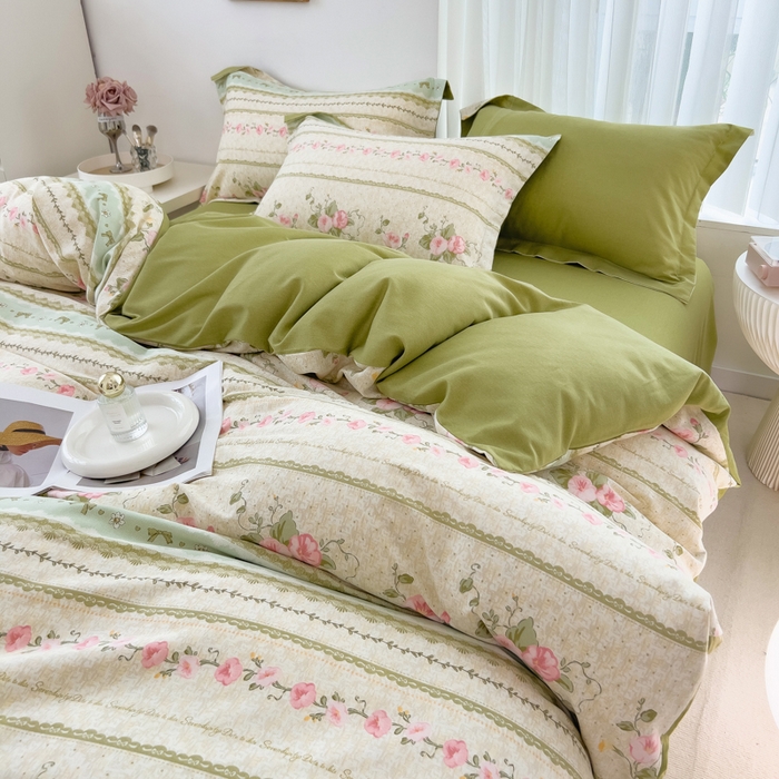 91家纺网 家纺一手货源 找家纺 印季家纺 2025新款全棉纯棉加厚小清新碎花混纺磨毛四件套 花知晓