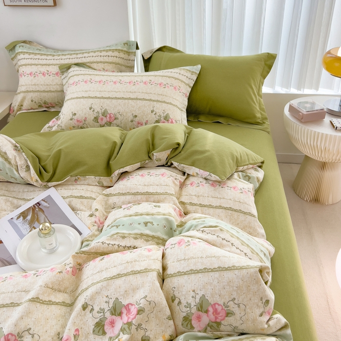 91家纺网 家纺一手货源 找家纺 印季家纺 2025新款全棉纯棉加厚小清新碎花混纺磨毛四件套 花知晓