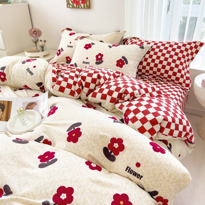 91家纺网 家纺一手货源 找家纺 印季家纺 2025新款全棉纯棉加厚小清新碎花混纺磨毛四件套 梦里花