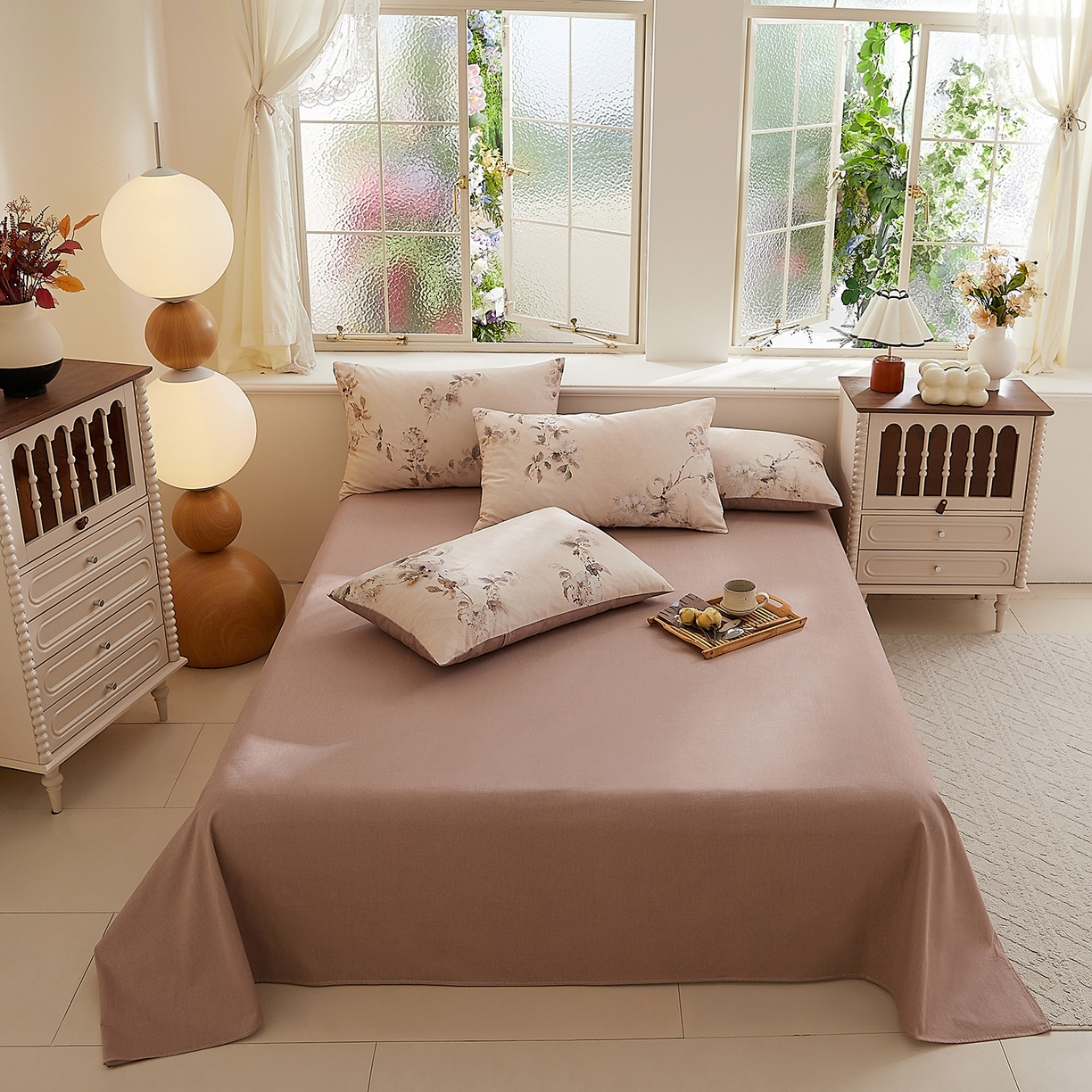 DoDo 兜兜 2026新款全棉纯棉磨毛印花单床单 床单单件 B版布莱垦棕纹理-花蔓