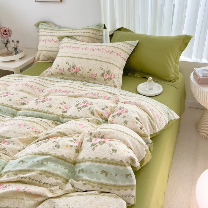 91家纺网 家纺一手货源 找家纺 印季家纺 2025新款全棉纯棉加厚小清新碎花混纺磨毛四件套 花知晓