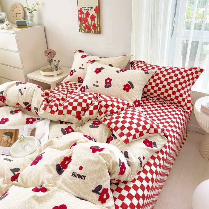 91家纺网 家纺一手货源 找家纺 印季家纺 2025新款全棉纯棉加厚小清新碎花混纺磨毛四件套 梦里花