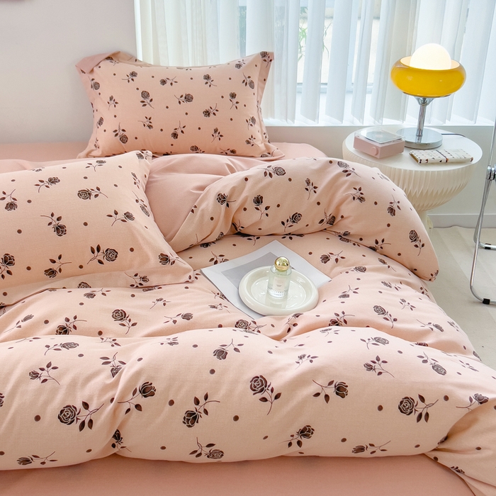 91家纺网 家纺一手货源 找家纺 印季家纺 2025新款全棉纯棉加厚小清新碎花混纺磨毛四件套 莫拉-黑