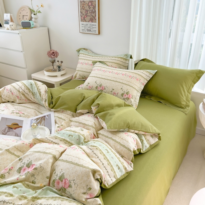 91家纺网 家纺一手货源 找家纺 印季家纺 2025新款全棉纯棉加厚小清新碎花混纺磨毛四件套 花知晓