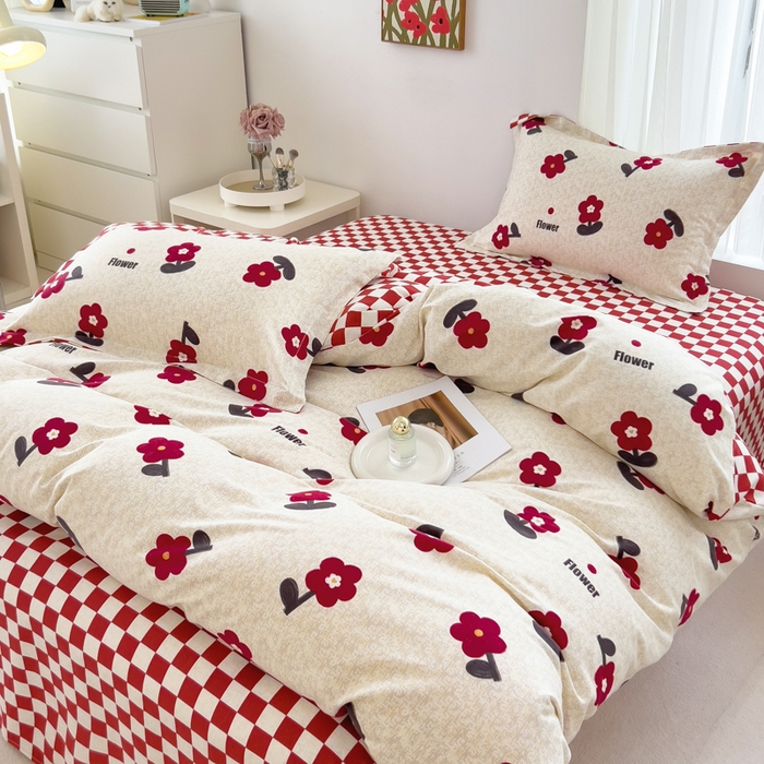 91家纺网 家纺一手货源 找家纺 印季家纺 2025新款全棉纯棉加厚小清新碎花混纺磨毛四件套 梦里花