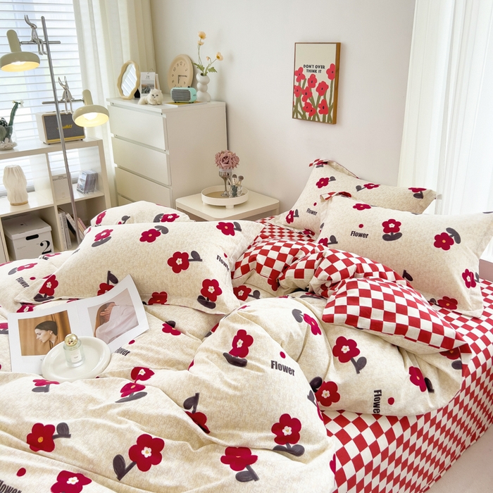 91家纺网 家纺一手货源 找家纺 印季家纺 2025新款全棉纯棉加厚小清新碎花混纺磨毛四件套 梦里花