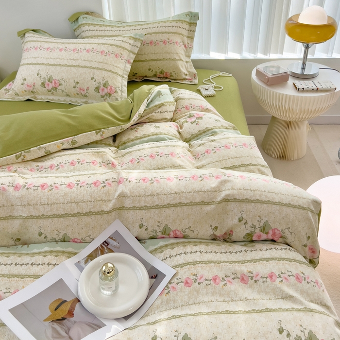 91家纺网 家纺一手货源 找家纺 印季家纺 2025新款全棉纯棉加厚小清新碎花混纺磨毛四件套 花知晓