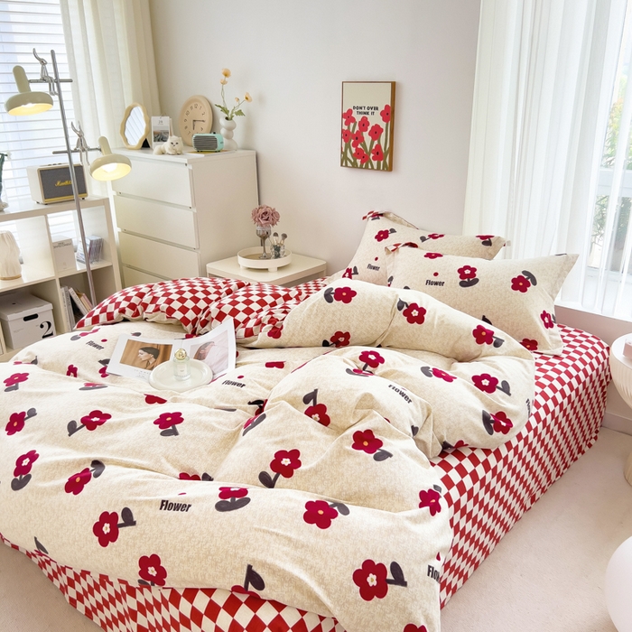 91家纺网 家纺一手货源 找家纺 印季家纺 2025新款全棉纯棉加厚小清新碎花混纺磨毛四件套 梦里花