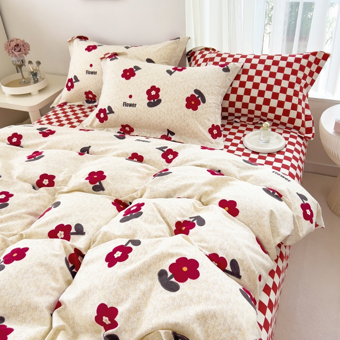 91家纺网 家纺一手货源 找家纺 印季家纺 2025新款全棉纯棉加厚小清新碎花混纺磨毛四件套 梦里花