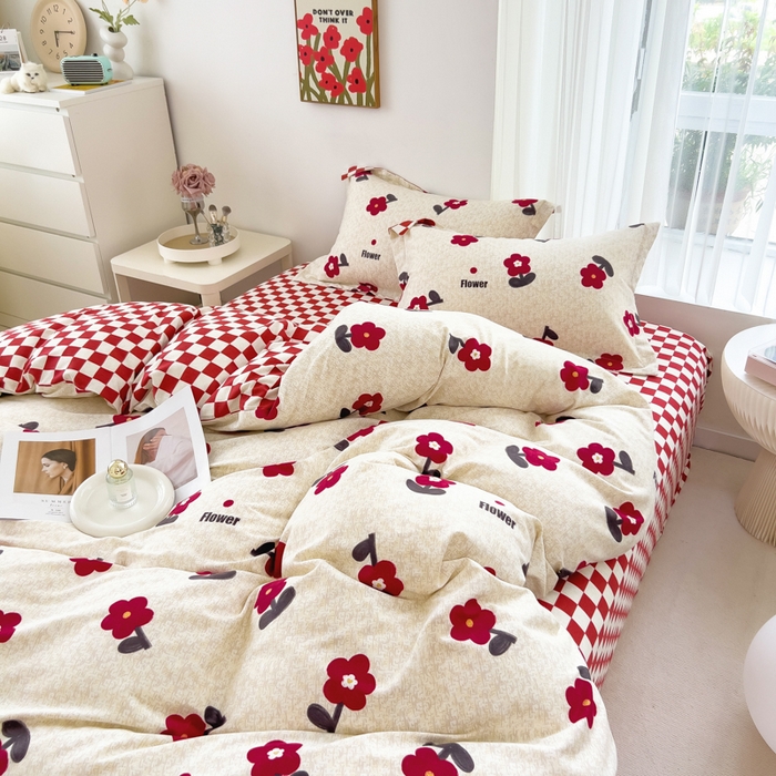 91家纺网 家纺一手货源 找家纺 印季家纺 2025新款全棉纯棉加厚小清新碎花混纺磨毛四件套 梦里花