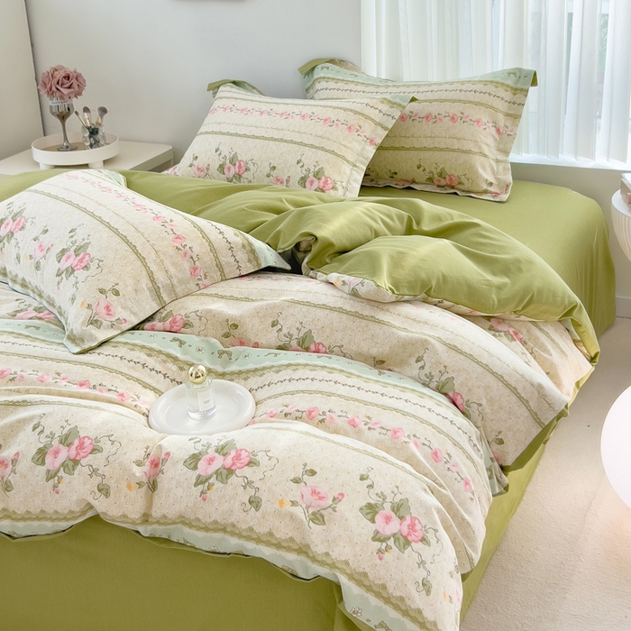 91家纺网 家纺一手货源 找家纺 印季家纺 2025新款全棉纯棉加厚小清新碎花混纺磨毛四件套 花知晓