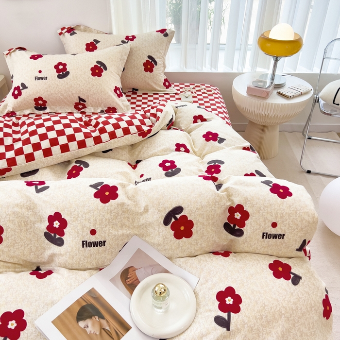 91家纺网 家纺一手货源 找家纺 印季家纺 2025新款全棉纯棉加厚小清新碎花混纺磨毛四件套 梦里花