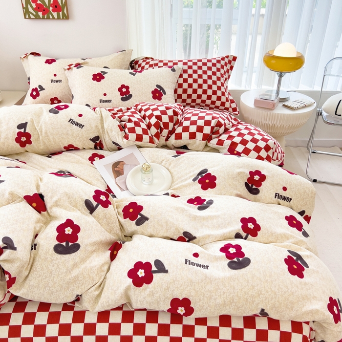 91家纺网 家纺一手货源 找家纺 印季家纺 2025新款全棉纯棉加厚小清新碎花混纺磨毛四件套 梦里花